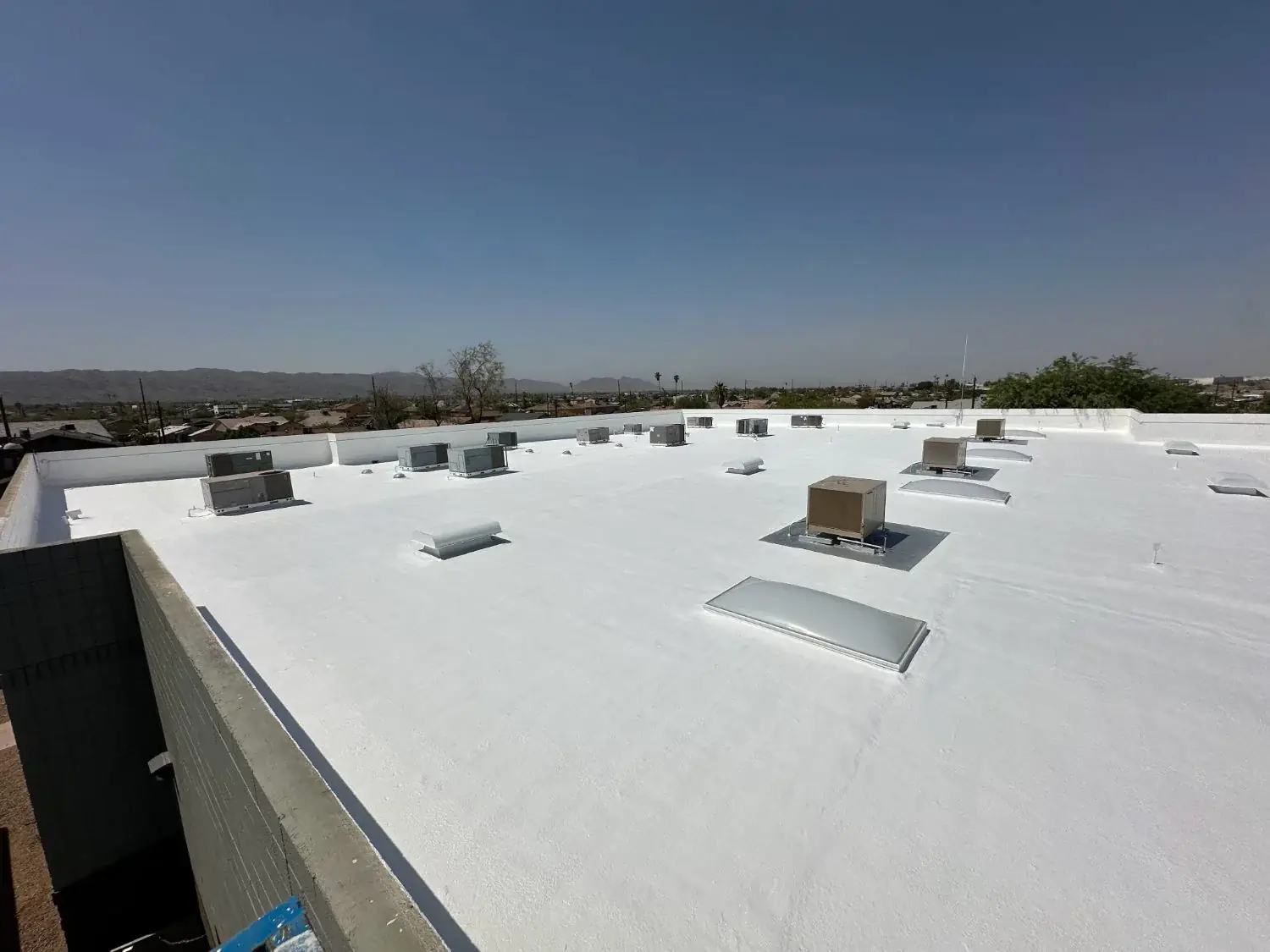 Wide view of a completed commercial foam roof deck