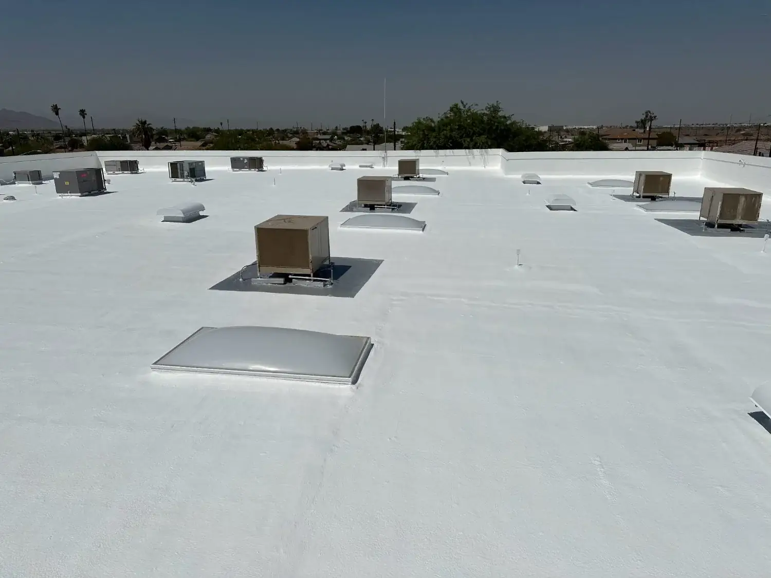 Completed flat foam roof on a commercial property